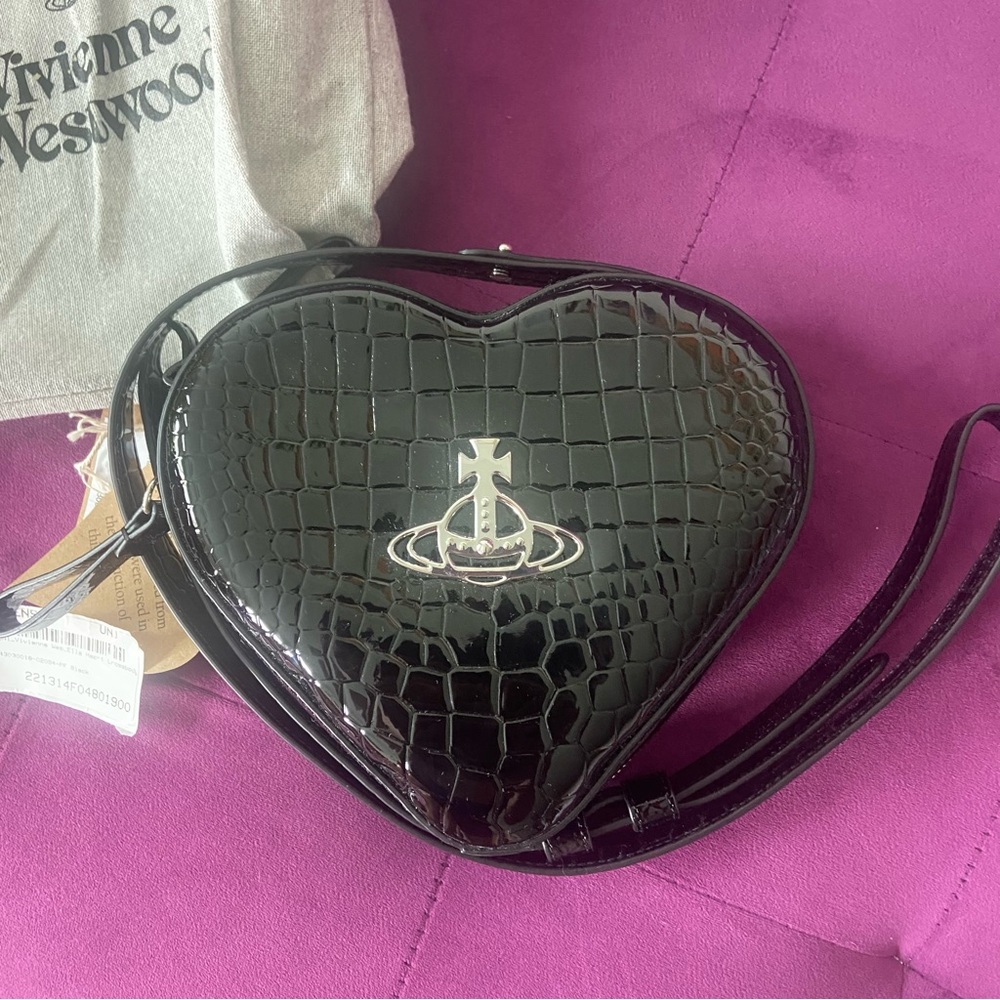 RARE Vivienne Westwood Black Ella Heart Crossbody Bag Purse